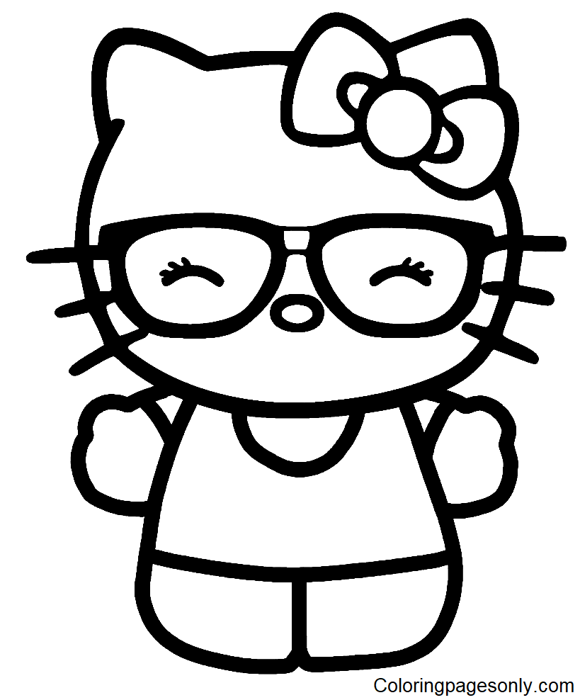 Hello kitty nerd coloring page