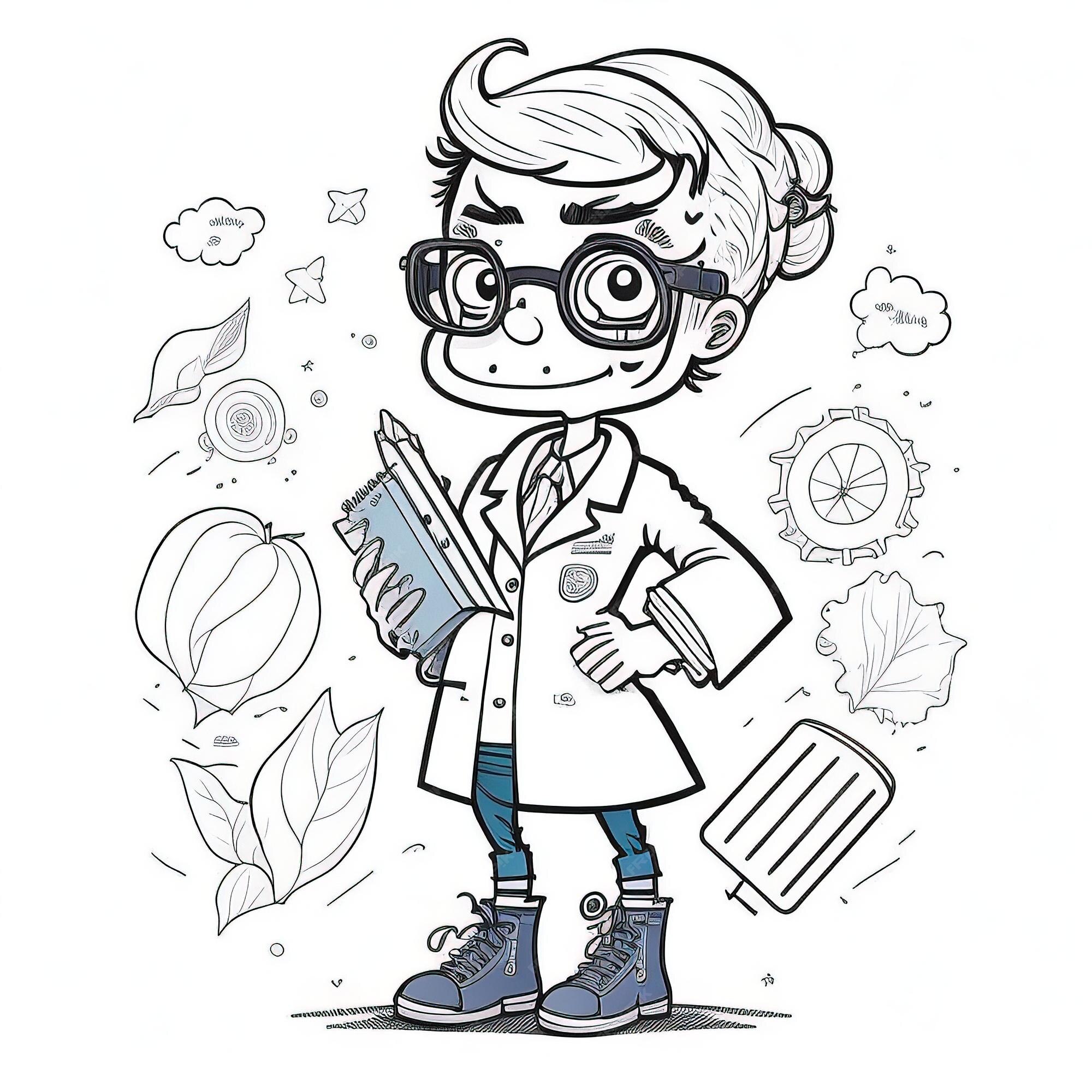 Premium vector fun with science cute scientist cartoon coloring pages for kids