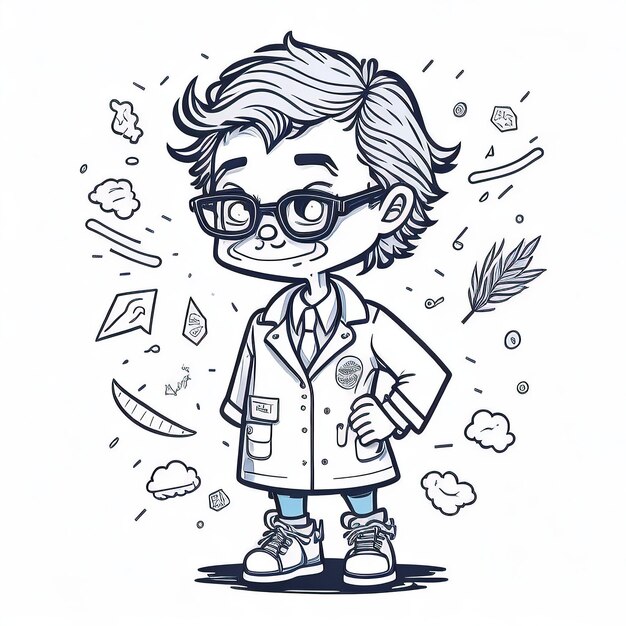Premium vector stem education made fun cute scientist cartoon coloring pages