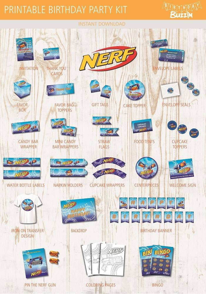 Nerf birthday party printable kit birthday buzzin
