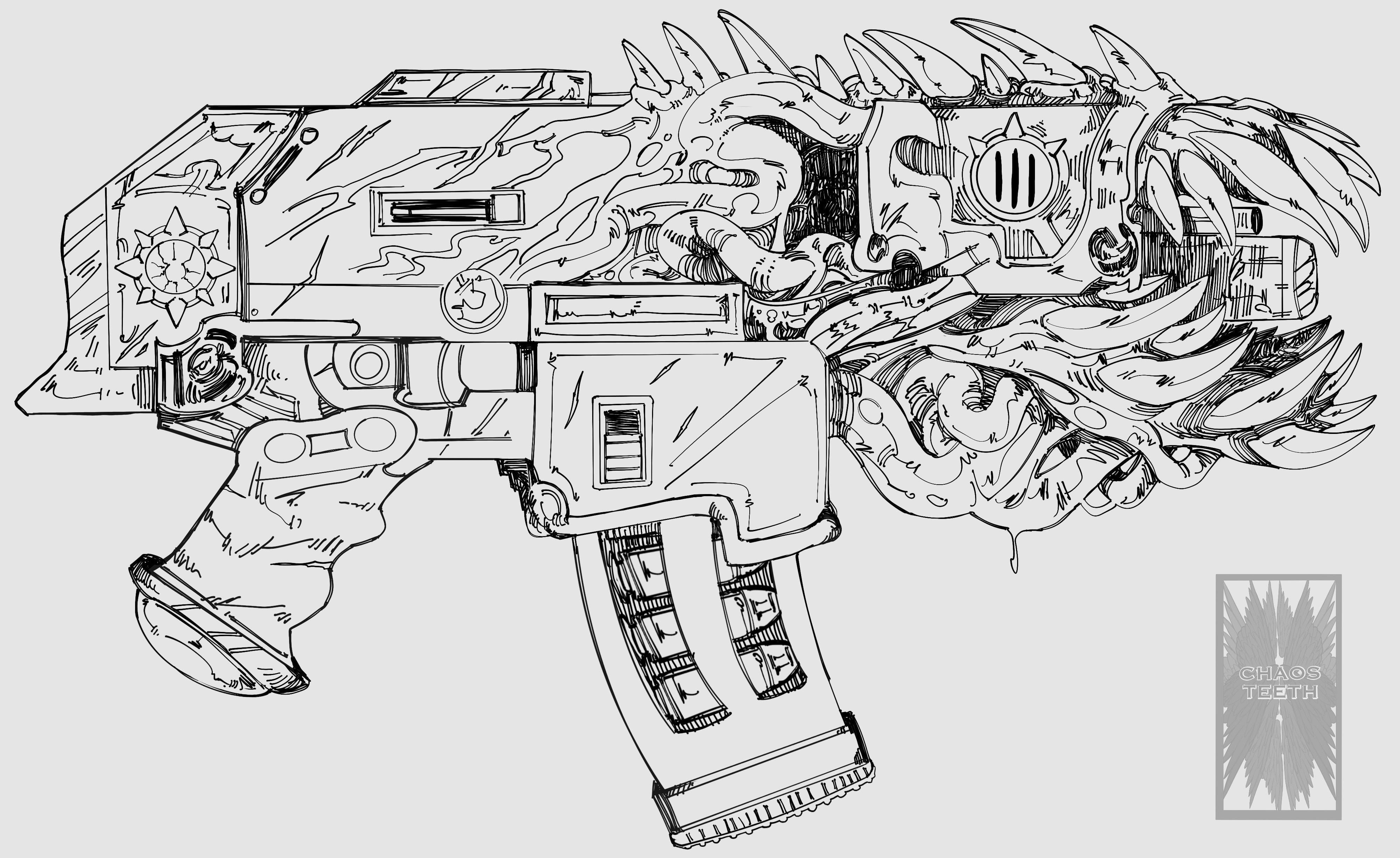 Daemon possessed bolt gun by chaosteeth rimaginarywarhammer