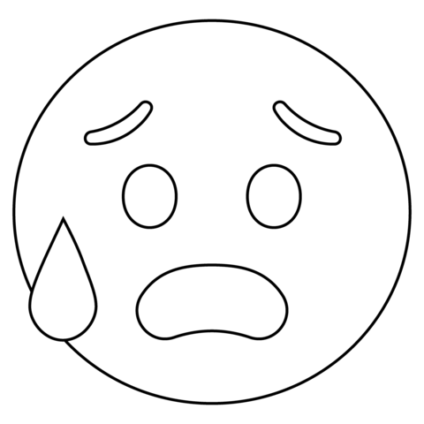 Anxious face with sweat emoji coloring page free printable coloring pages