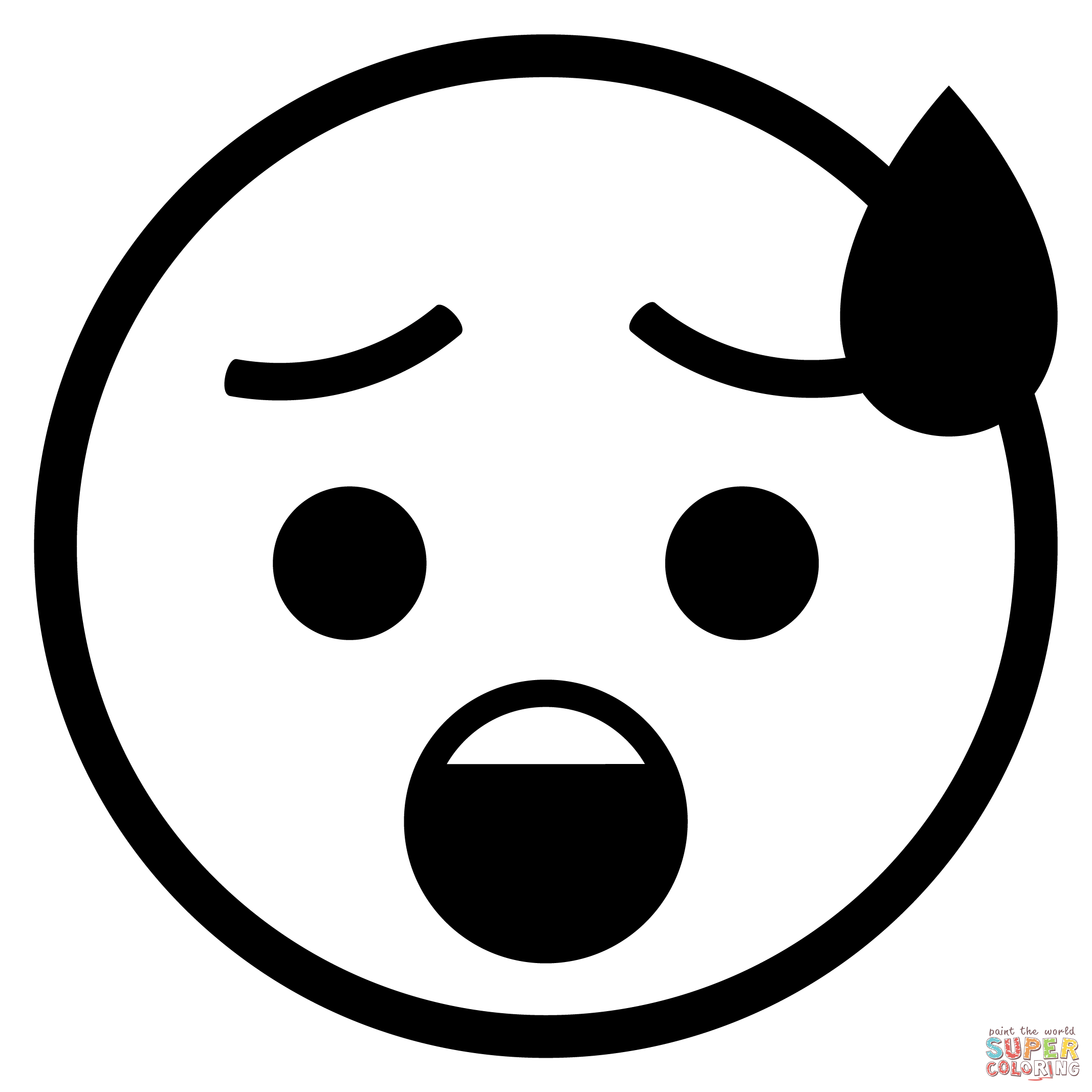 Anxious face with sweat emoji coloring page free printable coloring pages