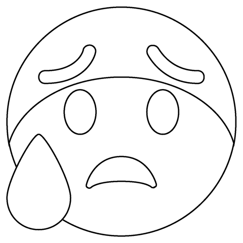 Anxious face with sweat emoji coloring page free printable coloring pages