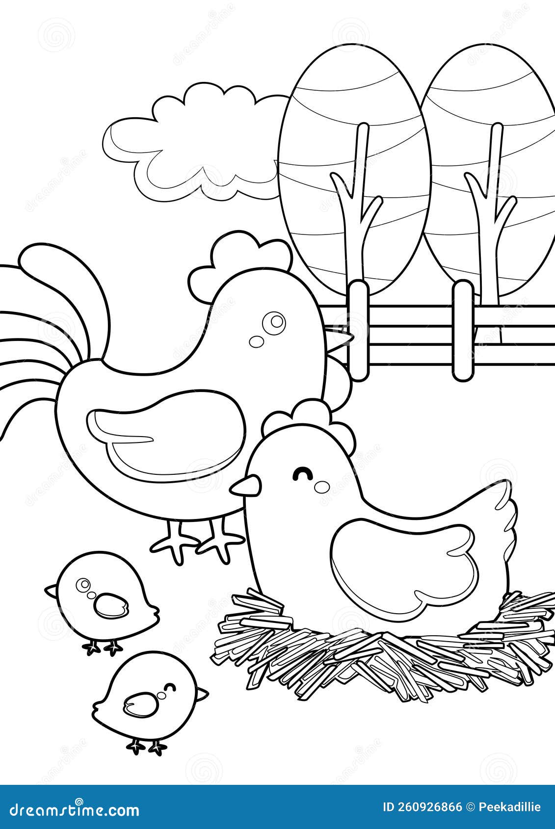 Cute chicken farm animal coloring pages a for kids and adult stock illustration