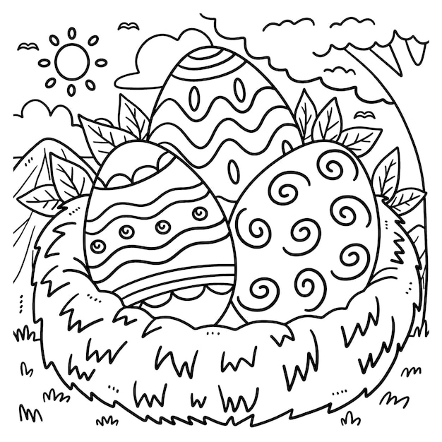 Premium vector easter eggs in nest coloring page for kids