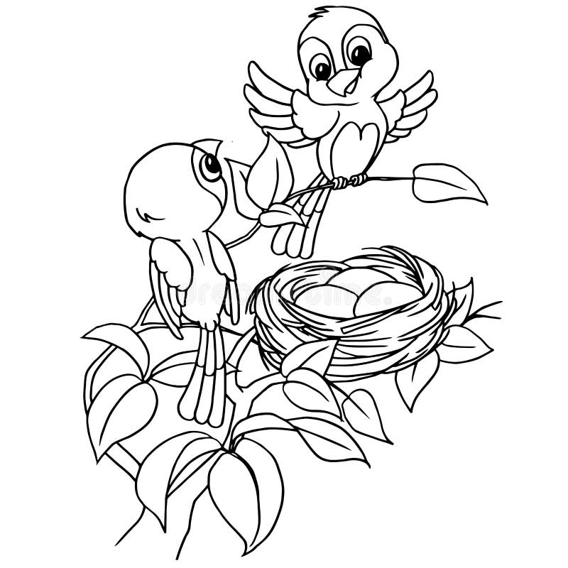 Cartoon bird egg in nest coloring page vector stock vector