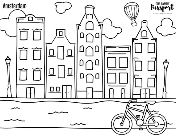 Amsterdam coloring page printable amsterdam travel coloring page printable download now