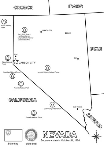Nevada map coloring page free printable coloring pages