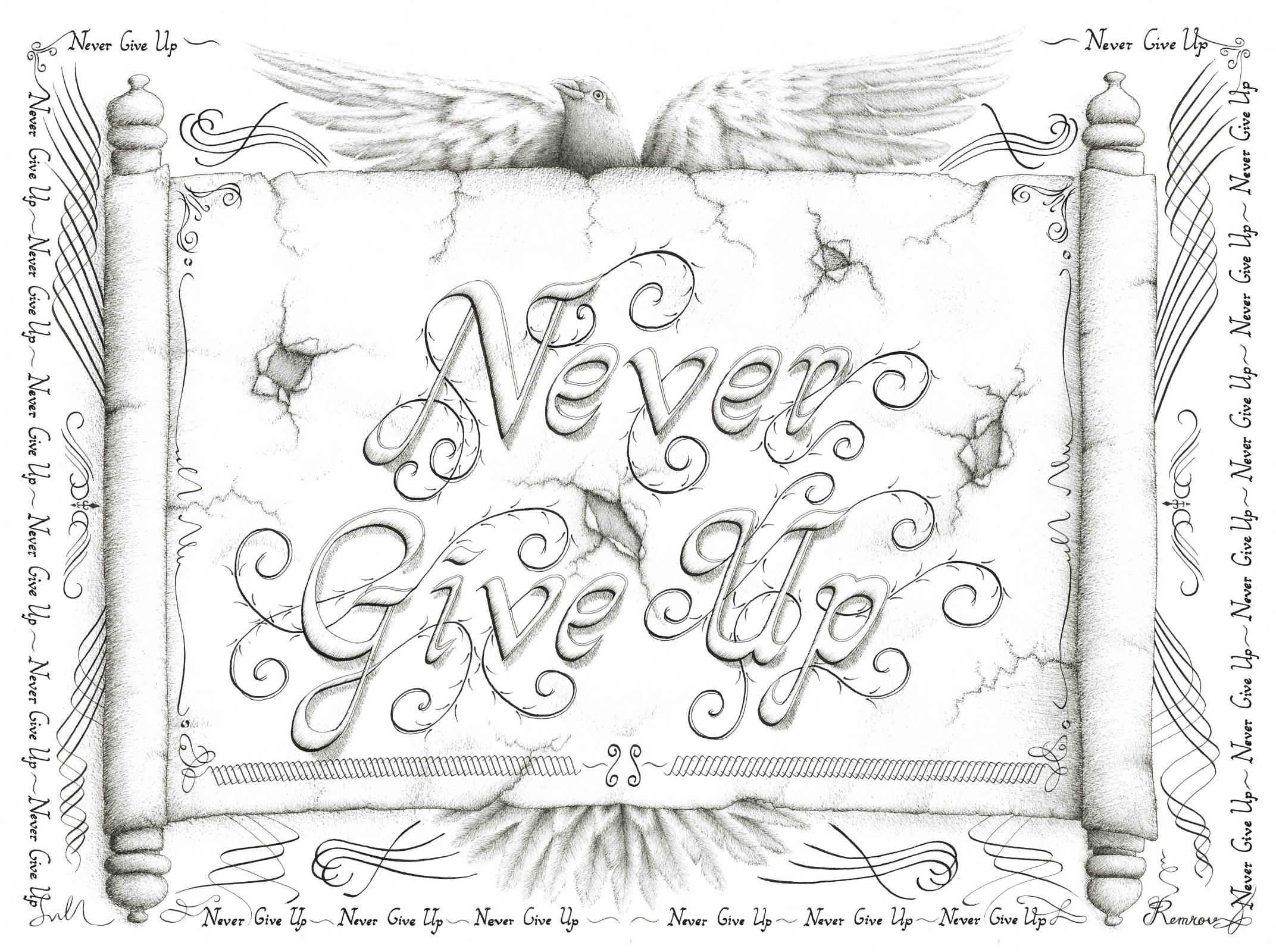 Never give up calligraphy drawing s artwork