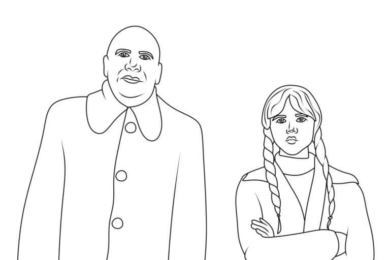 Cool uncle fester and wednesday coloring page