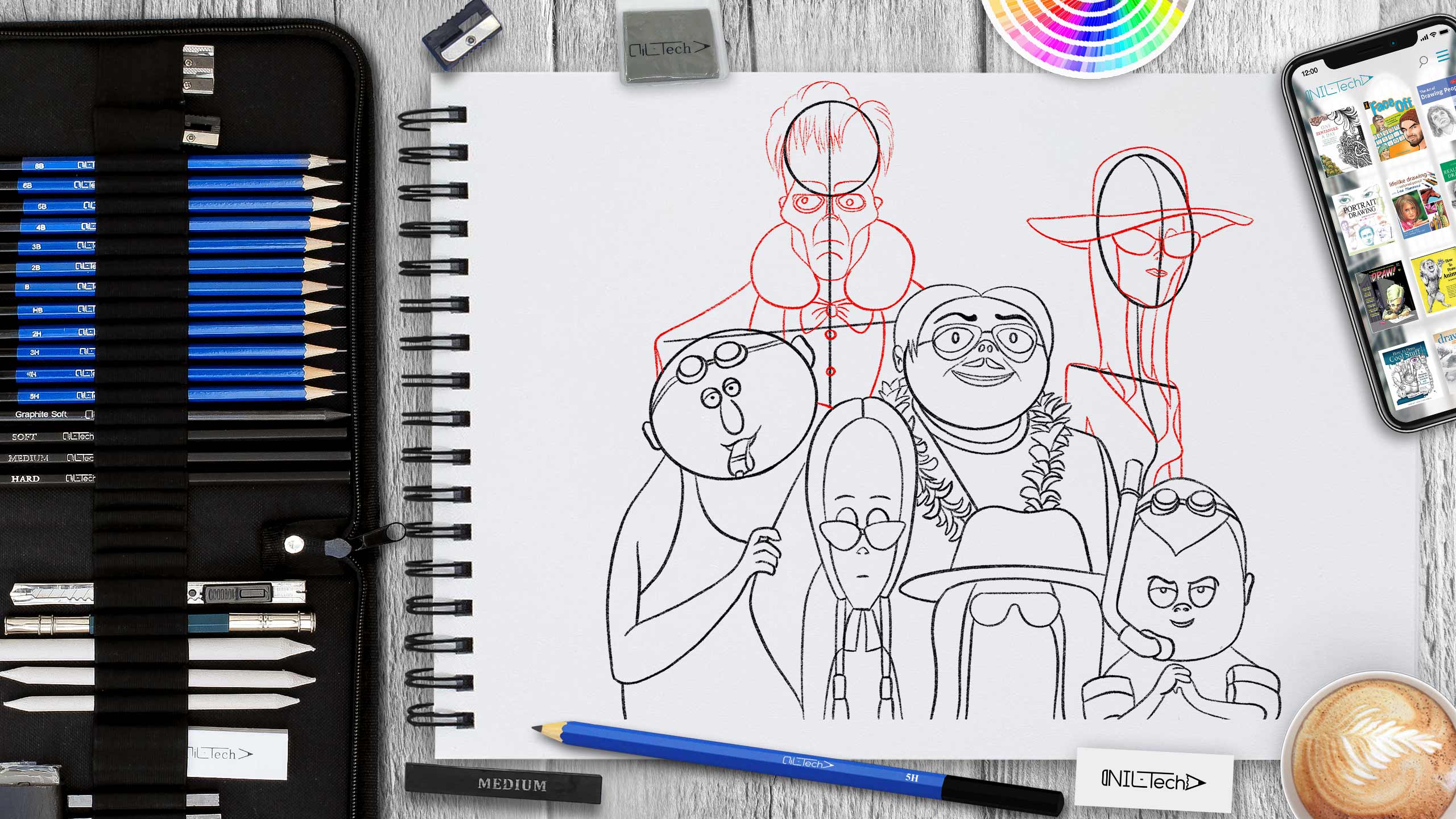 How to draw the addams family