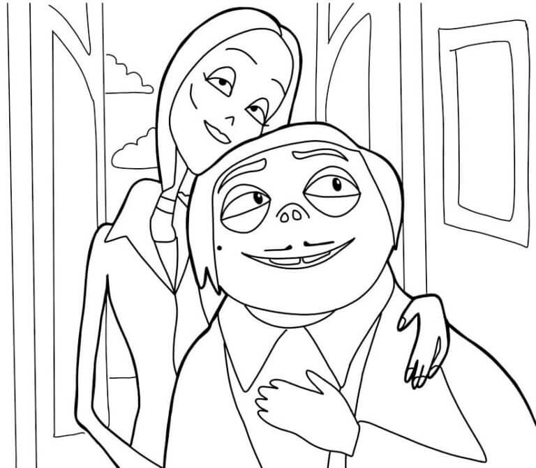 Morticia and gomez admiring something coloring page