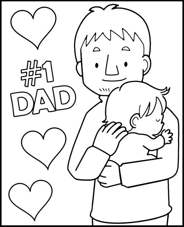 Father with baby coloring page dad