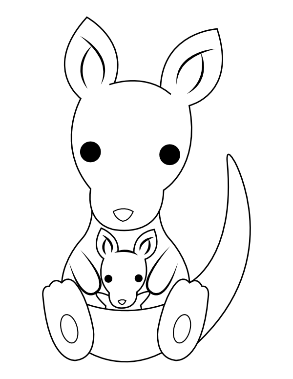 Printable kangaroo mom and baby coloring page