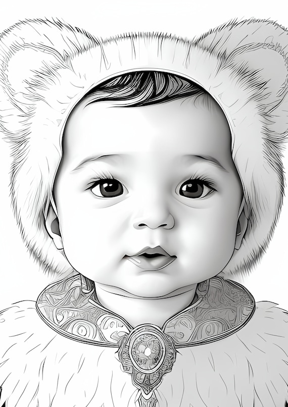 Realistic baby portrait coloring pages adults kids instant download grayscale gift printable art fall mandala coloring books pdf