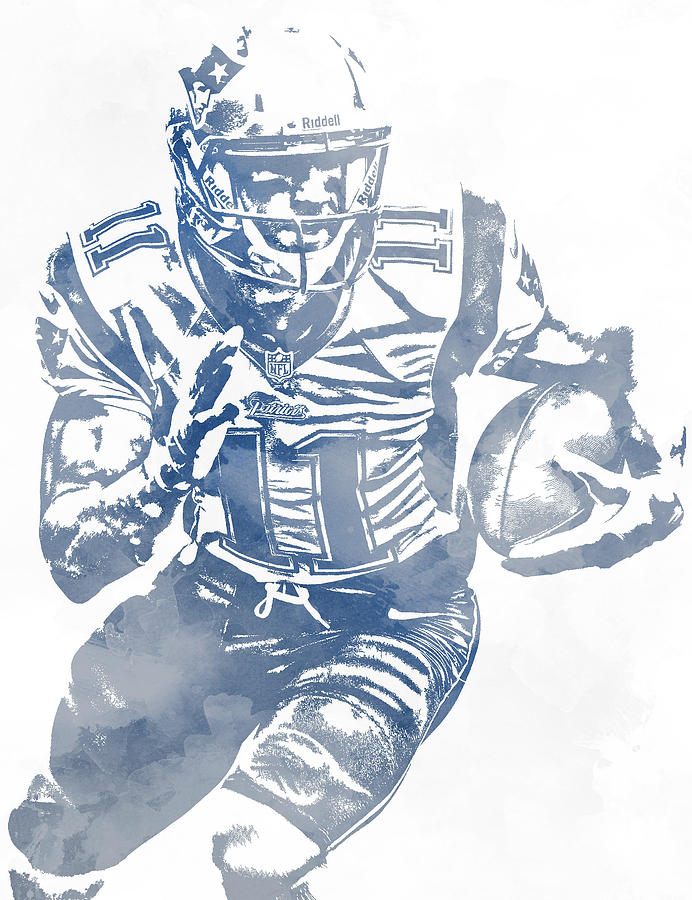 Julian edelman new england patriots water color pixel art mixed media by joe hamilton