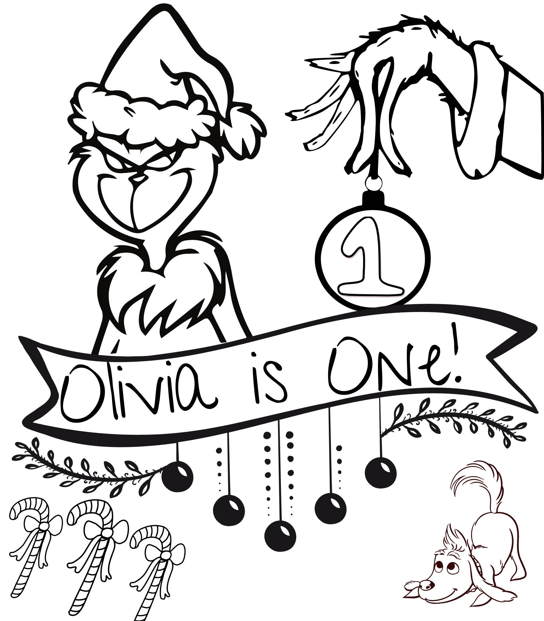 Fully customizable grinch birthday coloring sheet
