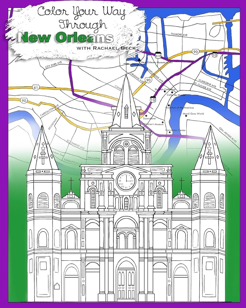 Color your way through new orleans adult coloring book new edition same art thinner paper lower price beck rachael books