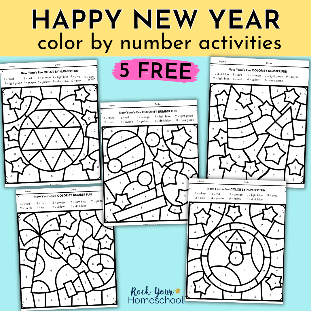 New years eve color by number worksheets