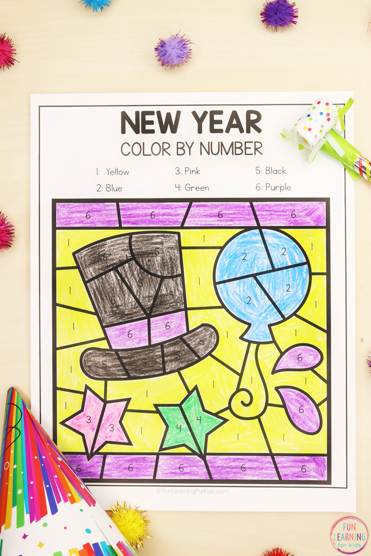 New years eve color by number coloring sheets