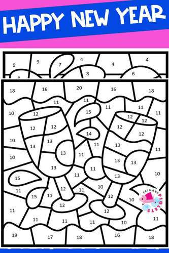 Happy new years color by numbers code coloring pages sheets by primary piglets