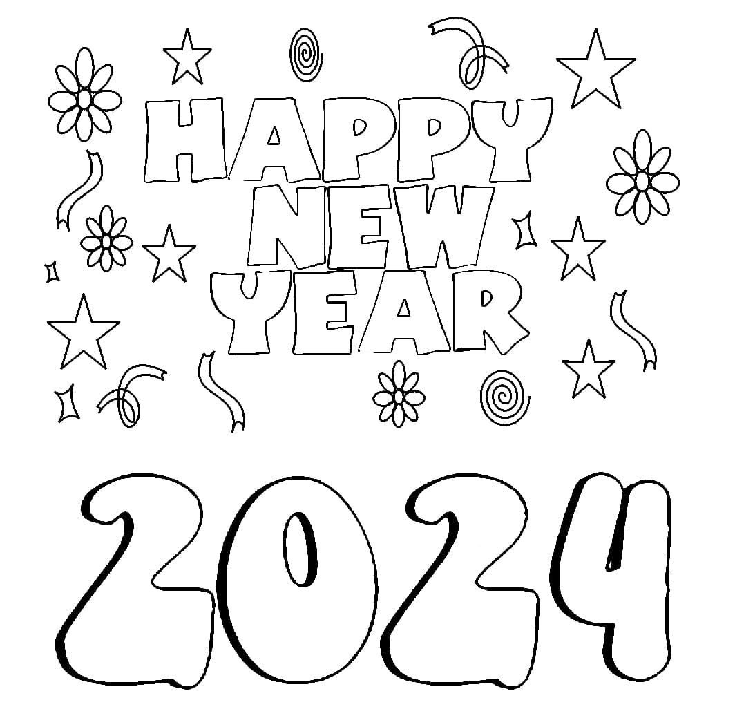 Happy new year image coloring page