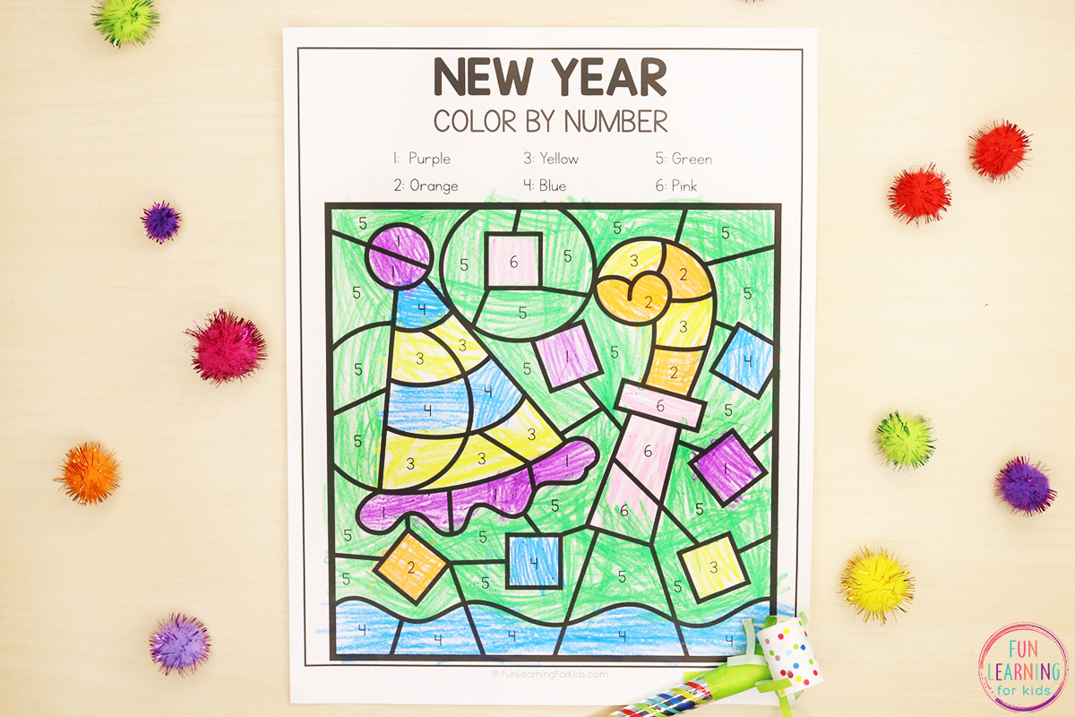 New years eve color by number coloring sheets