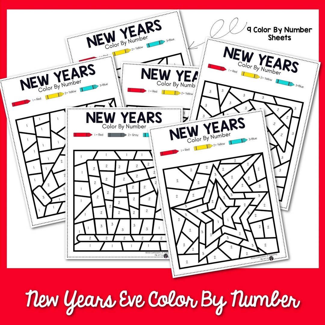 New years eve color by number school party activity activity at home color by number for kids