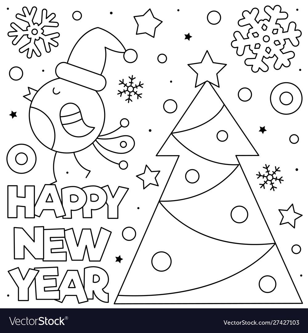 Happy new year coloring page black and white vector image