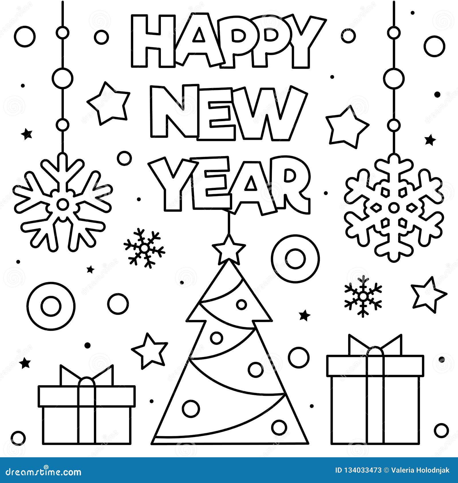 Happy new year coloring page vector illustration stock vector