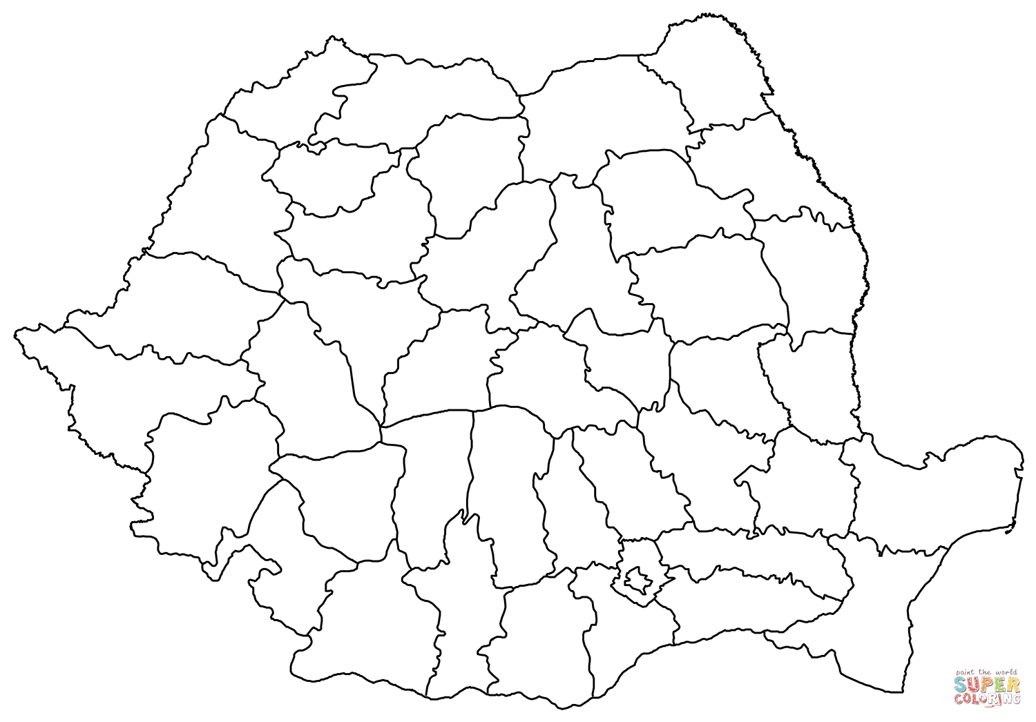 Outline map of romania with regions coloring page free printable coloring pages