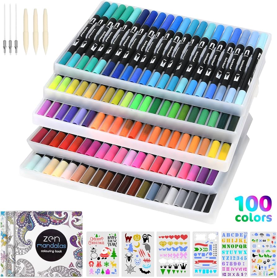 Vicloon dual tip brush pens lors fineliners louring pens with replacement refills drawing cards drawing booksdual felt tip pens for adult louring books drawing sketching diy craft stationery