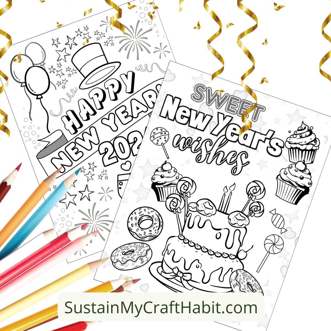 Free happy new year coloring pages printable for â sustain my craft habit