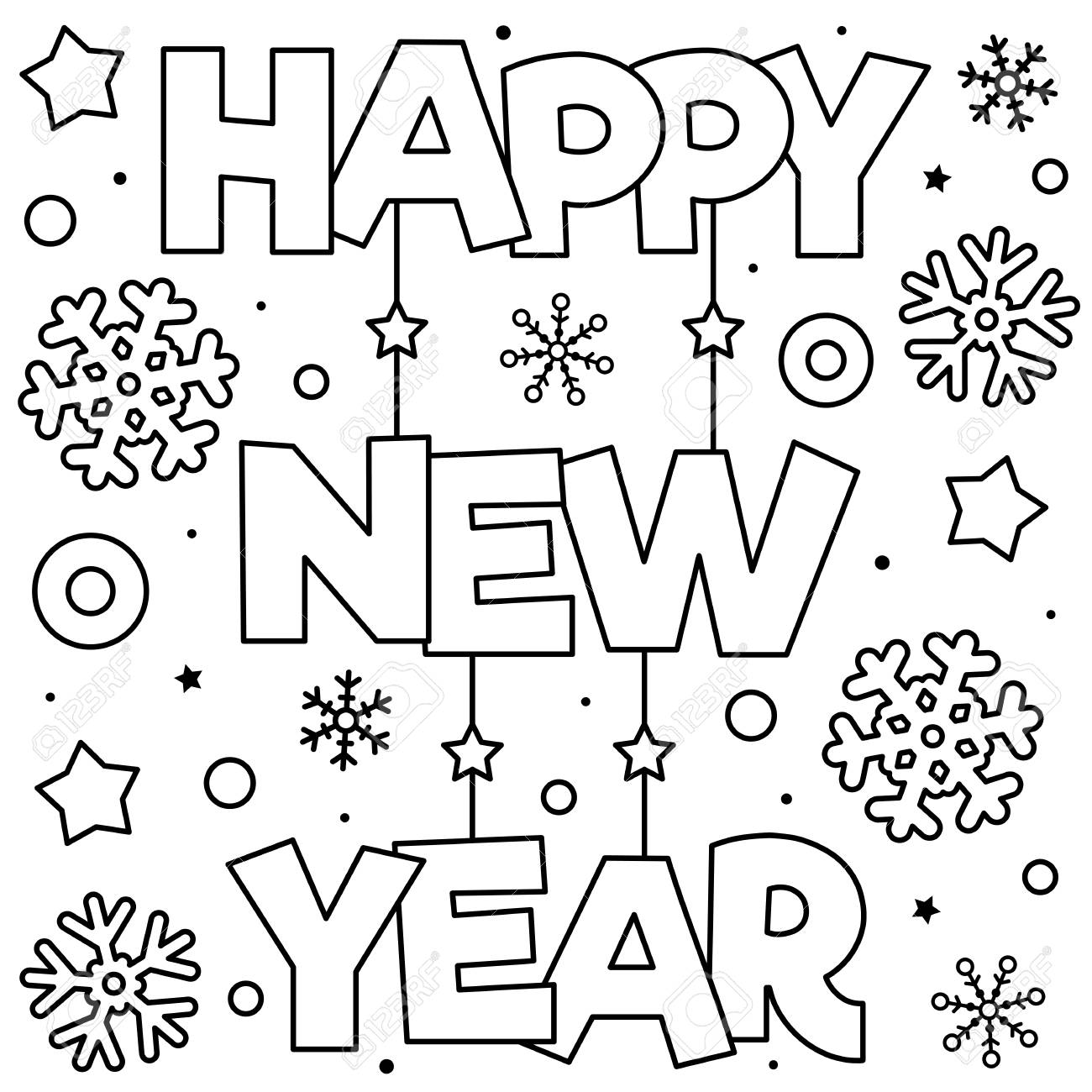 Happy new year coloring page black and white vector illustration royalty free svg cliparts vectors and stock illustration image