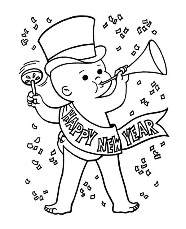 Baby new year in action on new years eve coloring page kids play color new year coloring pages baby new year new years eve colors