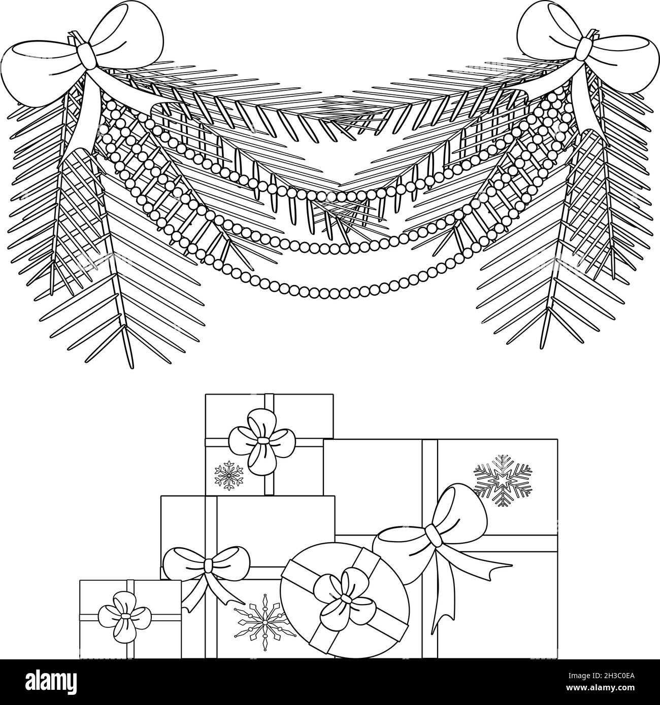 Christmas coloring page new years elements christmas new year background in doodle style vector black and white illustration on white background stock vector image art
