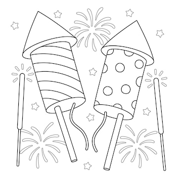 Premium vector new years eve fireworks coloring page for kids