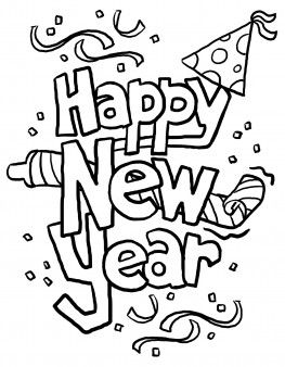 Print out happy new year clipart coloring in sheets