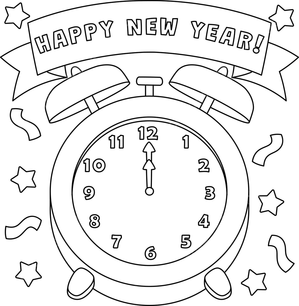 Happy new year clock isolated coloring page kids eve polka dot vector lock drawing ring drawing kid drawing png and vector with transparent background for free download