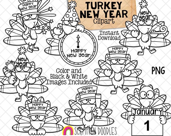 Turkey clipart new year turkey clipart new years eve graphics mercial use png sublimation