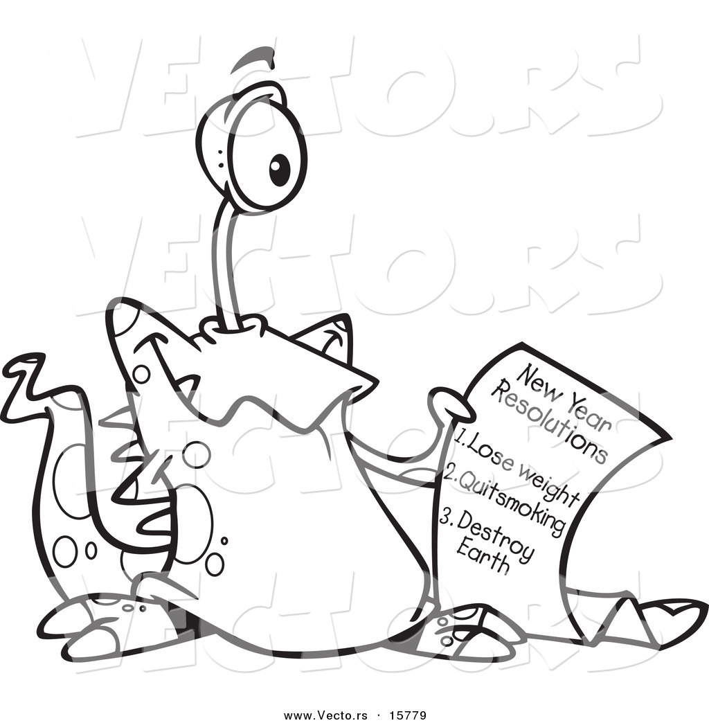 R of a cartoon new year resolution alien