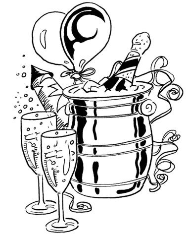 Champagne with glasses and balloons coloring page free printable coloring pages