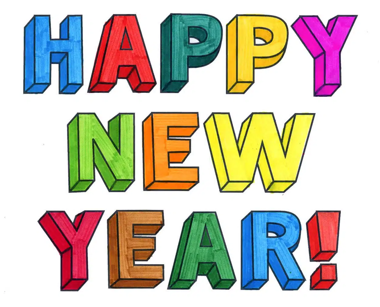 Easy new year drawing tutorial and new year coloring page