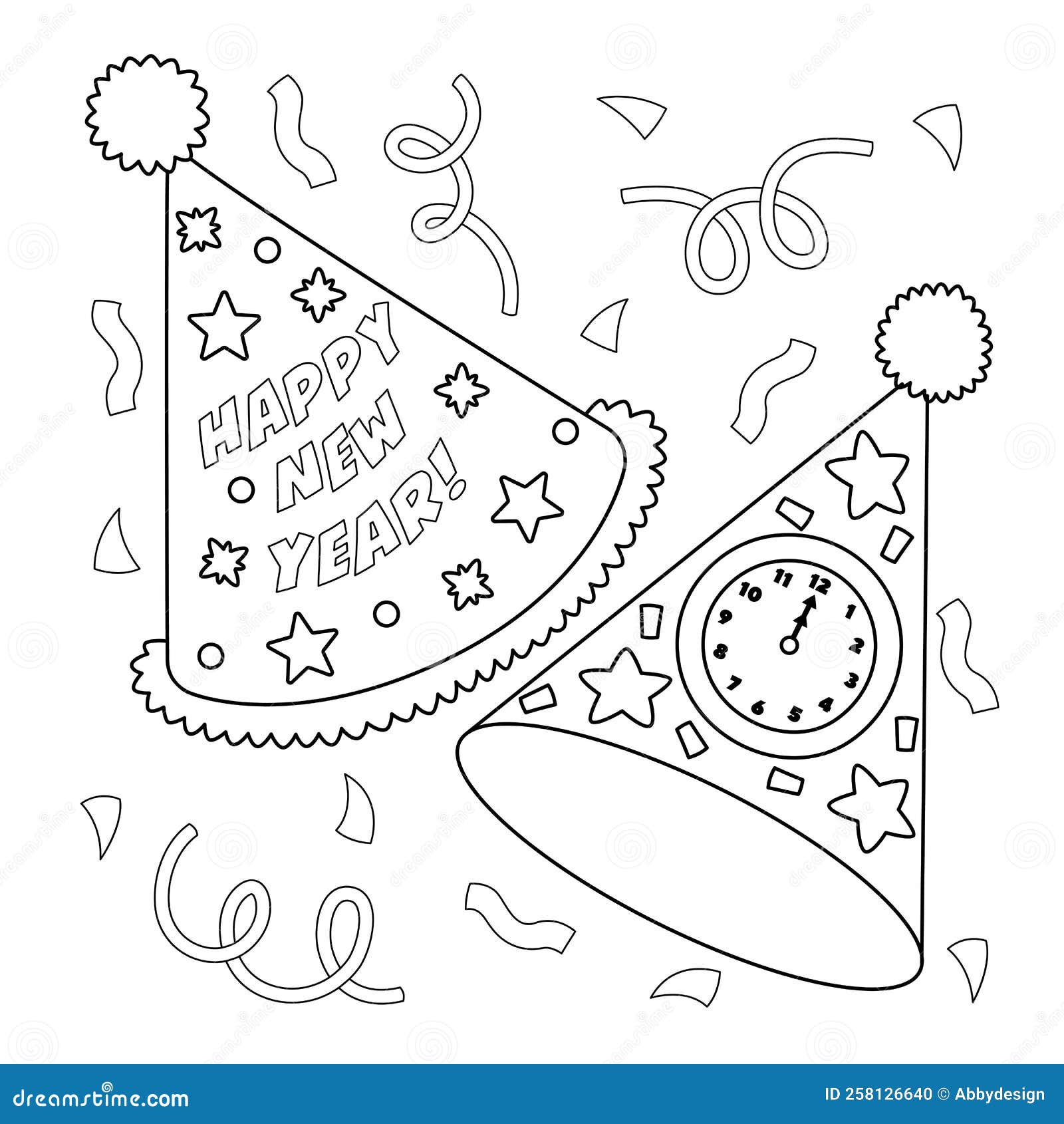 New years eve party hat coloring page for kids stock vector