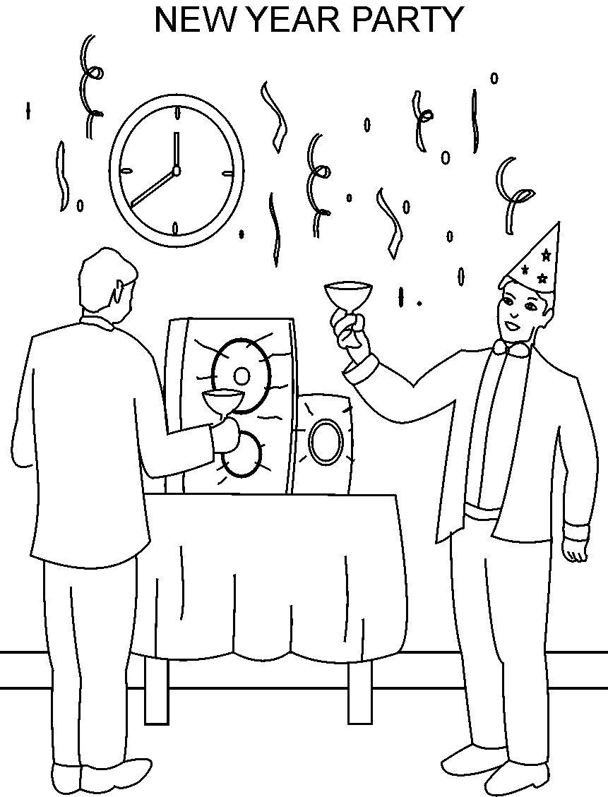 New year party printable coloring page