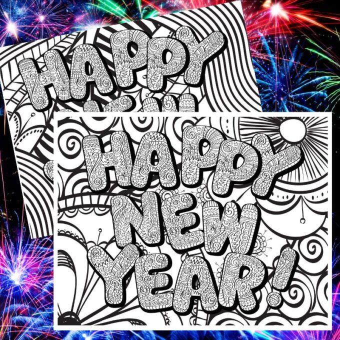 Happy new year coloring pages