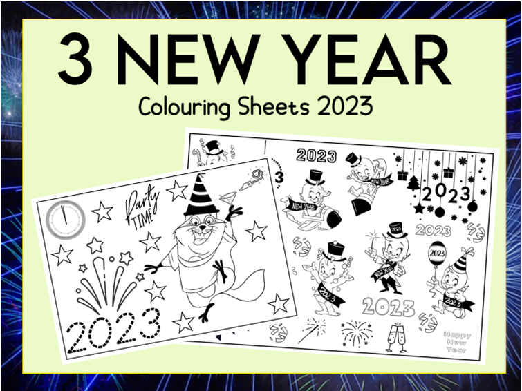 New year colouring sheets teaching resources