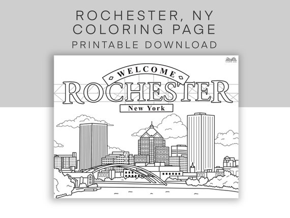 Rochester new york coloring page rochester ny skyline coloring sheet adult coloring city art rochester city poster printable pdf instant download