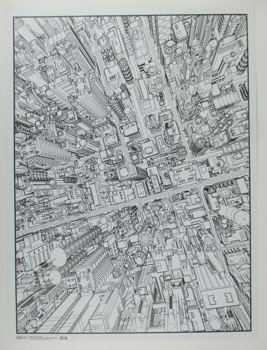 Indianapolis art zone poster city top view coloring book sheet black white print